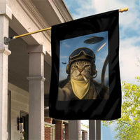 Cat Selfie With Alien UFO Garden Flag Retro Space Sci-Fi Cat Pilot - Wonder Print Shop
