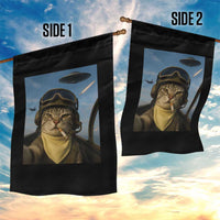 Cat Selfie With Alien UFO Garden Flag Retro Space Sci-Fi Cat Pilot - Wonder Print Shop