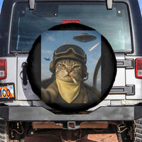Cat Selfie With Alien UFO Spare Tire Cover Retro Space Sci-Fi Cat Pilot - Wonder Print Shop