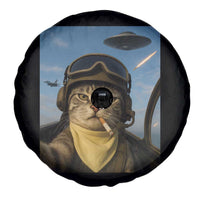 Cat Selfie With Alien UFO Spare Tire Cover Retro Space Sci-Fi Cat Pilot - Wonder Print Shop