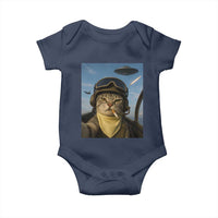 Cat Selfie With Alien UFO Baby Onesie Retro Space Sci-Fi Cat Pilot - Wonder Print Shop