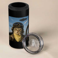 Cat Selfie With Alien UFO 4 in 1 Can Cooler Tumbler Retro Space Sci-Fi Cat Pilot - Wonder Print Shop