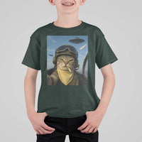 Cat Selfie With Alien UFO T Shirt For Kid Retro Space Sci-Fi Cat Pilot - Wonder Print Shop