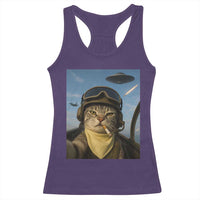 Cat Selfie With Alien UFO Racerback Tank Top Retro Space Sci-Fi Cat Pilot - Wonder Print Shop