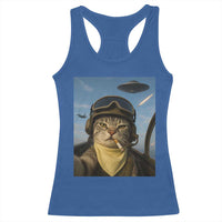 Cat Selfie With Alien UFO Racerback Tank Top Retro Space Sci-Fi Cat Pilot - Wonder Print Shop