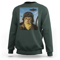 Cat Selfie With Alien UFO Sweatshirt Retro Space Sci-Fi Cat Pilot - Wonder Print Shop
