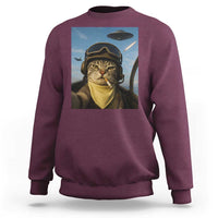 Cat Selfie With Alien UFO Sweatshirt Retro Space Sci-Fi Cat Pilot - Wonder Print Shop