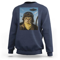 Cat Selfie With Alien UFO Sweatshirt Retro Space Sci-Fi Cat Pilot - Wonder Print Shop