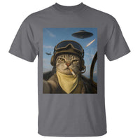 Cat Selfie With Alien UFO T Shirt Retro Space Sci-Fi Cat Pilot - Wonder Print Shop