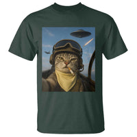 Cat Selfie With Alien UFO T Shirt Retro Space Sci-Fi Cat Pilot - Wonder Print Shop