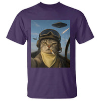 Cat Selfie With Alien UFO T Shirt Retro Space Sci-Fi Cat Pilot - Wonder Print Shop