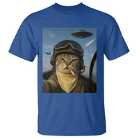 Cat Selfie With Alien UFO T Shirt Retro Space Sci-Fi Cat Pilot - Wonder Print Shop