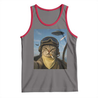 Cat Selfie With Alien UFO Tank Top Retro Space Sci-Fi Cat Pilot - Wonder Print Shop