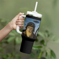 Cat Selfie With Alien UFO Tumbler With Handle Retro Space Sci-Fi Cat Pilot - Wonder Print Shop