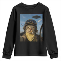Cat Selfie With Alien UFO Youth Sweatshirt Retro Space Sci-Fi Cat Pilot - Wonder Print Shop