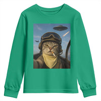 Cat Selfie With Alien UFO Youth Sweatshirt Retro Space Sci-Fi Cat Pilot - Wonder Print Shop