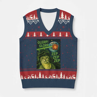 Funny UFO Alien Cat Selfie V-Neck Knit Sweater Vest Retro Space Sci-Fi Cat Pilot - Wonder Print Shop