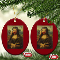 MMIW Awareness Ceramic Ornament Mona Lisa Red Handprint Indigenous Woman Stop Stolen Sisters