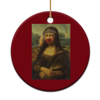 MMIW Awareness Ceramic Ornament Mona Lisa Red Handprint Indigenous Woman Stop Stolen Sisters