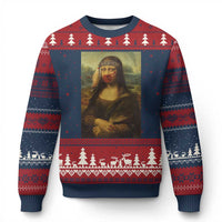 MMIW Awareness Ugly Christmas Sweater Mona Lisa Red Handprint Indigenous Woman Stop Stolen Sisters