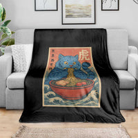 Anime Blue Cat Ramen Throw Blanket Vintage Japanese Art Funny Kawaii Demon Cat Tiger - Wonder Print Shop