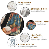 Anime Blue Cat Ramen Throw Blanket Vintage Japanese Art Funny Kawaii Demon Cat Tiger - Wonder Print Shop