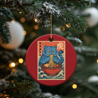 Anime Blue Cat Ramen Christmas Ornament Vintage Japanese Art Funny Kawaii Demon Cat Tiger - Wonder Print Shop