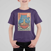 Anime Blue Cat Ramen T Shirt For Kid Vintage Japanese Art Funny Kawaii Demon Cat Tiger - Wonder Print Shop