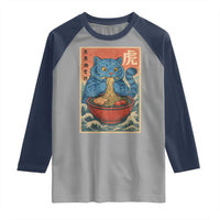 Anime Blue Cat Ramen Raglan Shirt Vintage Japanese Art Funny Kawaii Demon Cat Tiger - Wonder Print Shop