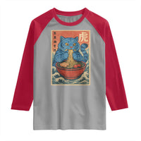 Anime Blue Cat Ramen Raglan Shirt Vintage Japanese Art Funny Kawaii Demon Cat Tiger - Wonder Print Shop