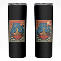 Anime Blue Cat Ramen Skinny Tumbler Vintage Japanese Art Funny Kawaii Demon Cat Tiger - Wonder Print Shop