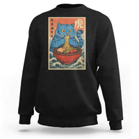 Anime Blue Cat Ramen Sweatshirt Vintage Japanese Art Funny Kawaii Demon Cat Tiger - Wonder Print Shop