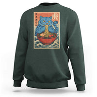 Anime Blue Cat Ramen Sweatshirt Vintage Japanese Art Funny Kawaii Demon Cat Tiger - Wonder Print Shop