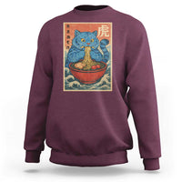 Anime Blue Cat Ramen Sweatshirt Vintage Japanese Art Funny Kawaii Demon Cat Tiger - Wonder Print Shop
