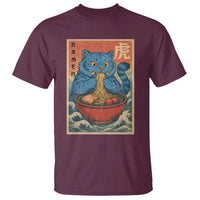 Anime Blue Cat Ramen T Shirt Vintage Japanese Art Funny Kawaii Demon Cat Tiger - Wonder Print Shop
