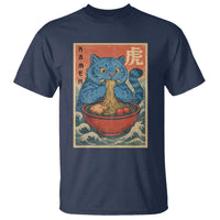 Anime Blue Cat Ramen T Shirt Vintage Japanese Art Funny Kawaii Demon Cat Tiger - Wonder Print Shop