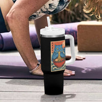 Anime Blue Cat Ramen Tumbler With Handle Vintage Japanese Art Funny Kawaii Demon Cat Tiger - Wonder Print Shop
