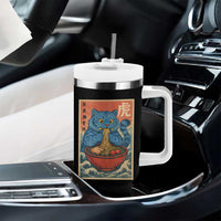 Anime Blue Cat Ramen Tumbler With Handle Vintage Japanese Art Funny Kawaii Demon Cat Tiger - Wonder Print Shop