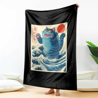 Blue Catzilla Cat Japanese Art Throw Blanket Kawaii Demon Tiger Funny Kitty Dad Gifts - Wonder Print Shop