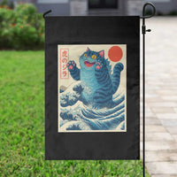 Blue Catzilla Cat Japanese Art Garden Flag Kawaii Demon Tiger Funny Kitty Dad Gifts - Wonder Print Shop