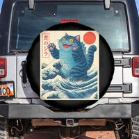 Blue Catzilla Cat Japanese Art Spare Tire Cover Kawaii Demon Tiger Funny Kitty Dad Gifts - Wonder Print Shop