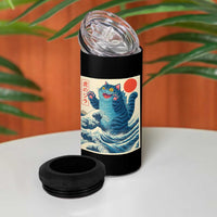 Blue Catzilla Cat Japanese Art 4 in 1 Can Cooler Tumbler Kawaii Demon Tiger Funny Kitty Dad Gifts - Wonder Print Shop