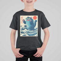 Blue Catzilla Cat Japanese Art T Shirt For Kid Kawaii Demon Tiger Funny Kitty Dad Gifts - Wonder Print Shop