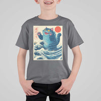 Blue Catzilla Cat Japanese Art T Shirt For Kid Kawaii Demon Tiger Funny Kitty Dad Gifts - Wonder Print Shop