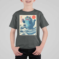 Blue Catzilla Cat Japanese Art T Shirt For Kid Kawaii Demon Tiger Funny Kitty Dad Gifts - Wonder Print Shop