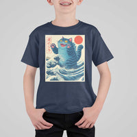 Blue Catzilla Cat Japanese Art T Shirt For Kid Kawaii Demon Tiger Funny Kitty Dad Gifts - Wonder Print Shop