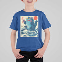 Blue Catzilla Cat Japanese Art T Shirt For Kid Kawaii Demon Tiger Funny Kitty Dad Gifts - Wonder Print Shop