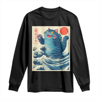 Blue Catzilla Cat Japanese Art Long Sleeve Shirt Kawaii Demon Tiger Funny Kitty Dad Gifts - Wonder Print Shop