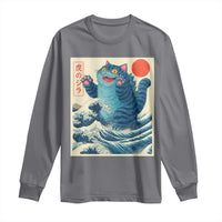 Blue Catzilla Cat Japanese Art Long Sleeve Shirt Kawaii Demon Tiger Funny Kitty Dad Gifts - Wonder Print Shop