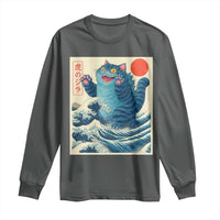 Blue Catzilla Cat Japanese Art Long Sleeve Shirt Kawaii Demon Tiger Funny Kitty Dad Gifts - Wonder Print Shop